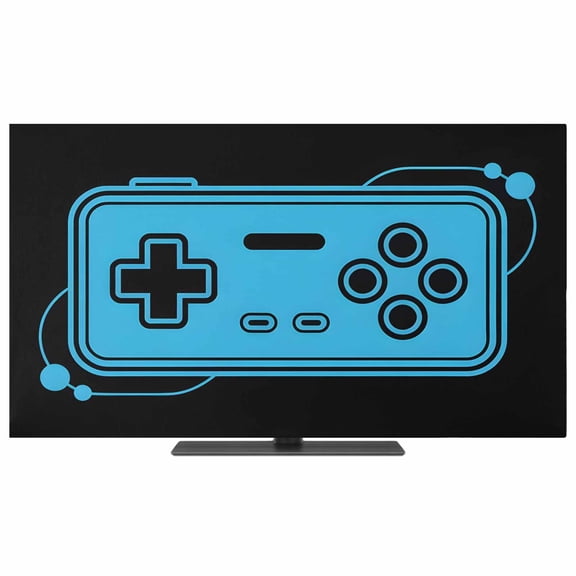 Blue Game Handle TV Dust Cover,Stretchable TV Screen Desktop Computer Protector Cover,Video Gamer Console Earphones Black Television Dustproof Slipcover for 19–24 Inch Flat or Curved TVs