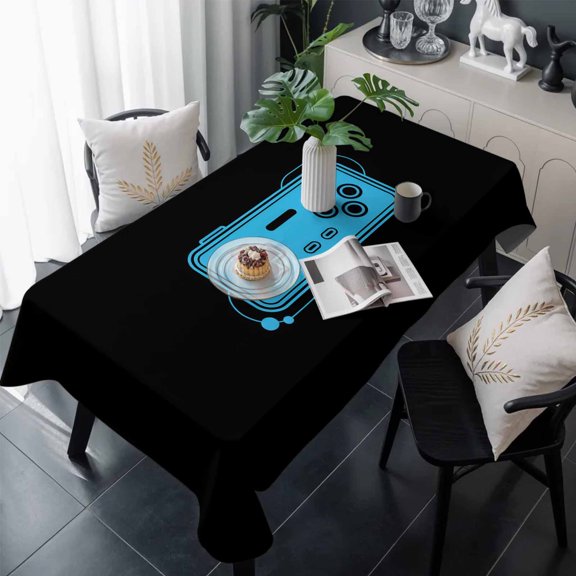 Blue Game Handle Table Cloth Waterproof Tablecloths, Video Gamer Console Earphones Black Tablecloth Dining Table Cover for Kitchen Party Tabletop Outdoor, Rectangle Tablecloth 60x120 Inch