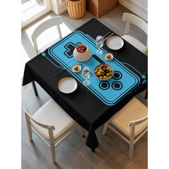 Blue Game Handle Tablecloth Square Table Cloth 60x60, Waterproof Tablecloth Outdoor Table Cloth, Video Gamer Console Earphones Black Washable Table Cover for Kitchen Dinning Party