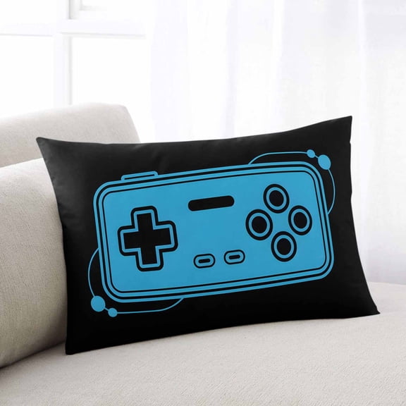 Blue Game Handle Throw Pillow Cover, Pillowcase Protectors with Zipper, Breathable Decorative Lumbar Pillow Case Cover, Video Gamer Console Earphones Black Pillow Shams for Couch Sofa 12x20Inch