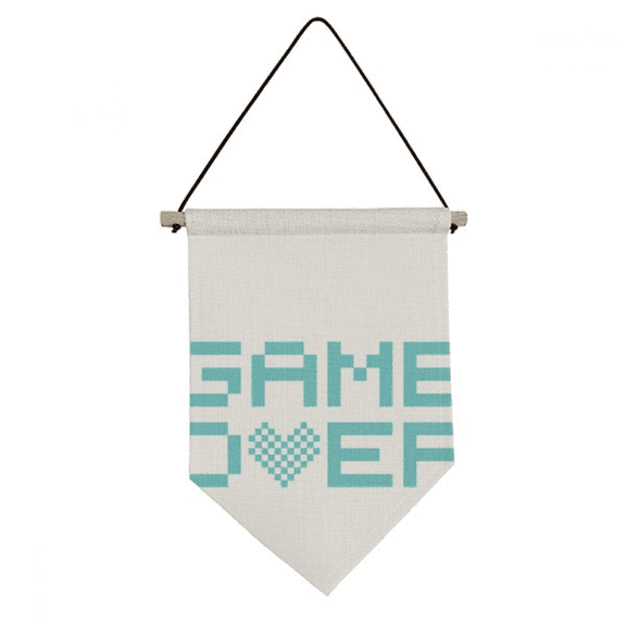 Blue Game Over Pixel Art Deco  Fashion Canvas Flag Hanging Wall Art Decor Banner