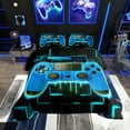 thumbnail image 1 of Blue Gaming Comforter Set - Gamer Comforter Bedding Sets , Neon Lights Abstract Geometry Design Gamer Room Decor, 1 of 7