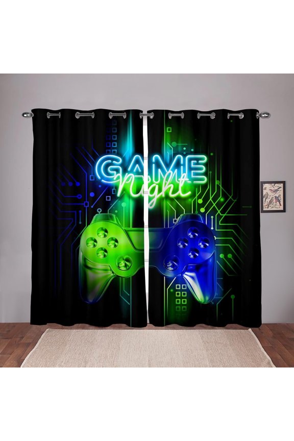 Blue Gaming Curtains for Boys Bedroom Kids Gamer Room Decor Curtain 52W x 63L Inches Teens Black and Red Video Game Controller Window Treatments Drapes with Grommets 2 Panels Set