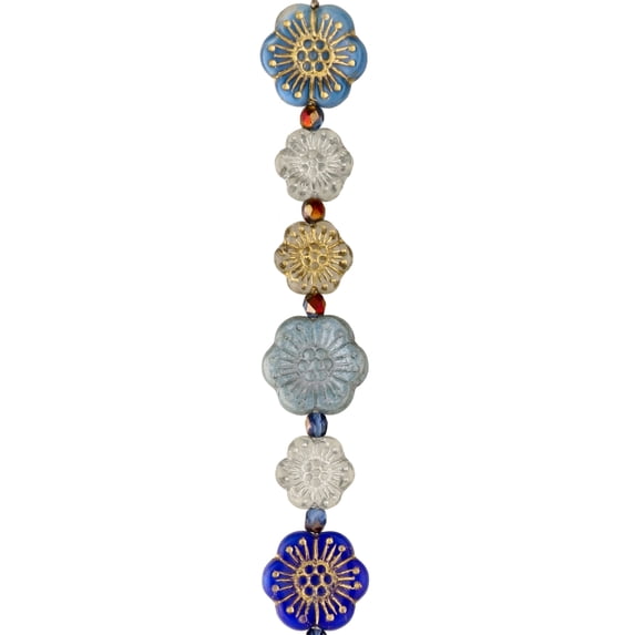 Bead Landing Blue Garden Czech Glass Flower Bead Mix - Blue & Gold Floral Beads in Various Sizes for Jewelry Making, Crafts & Home Decor, 6 Pack (144 Total Beads)