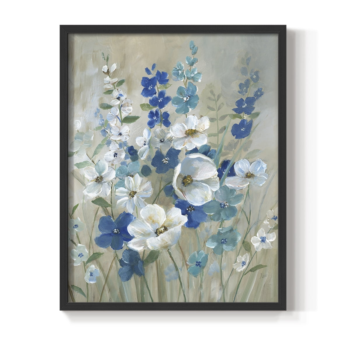 Blue Garden I Framed Print in Black Solid Wood Framed Print No Nail Hanging