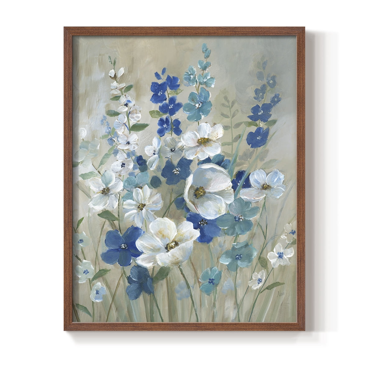 Blue Garden I Framed Print in Brown Solid Wood Framed Print No Nail Hanging