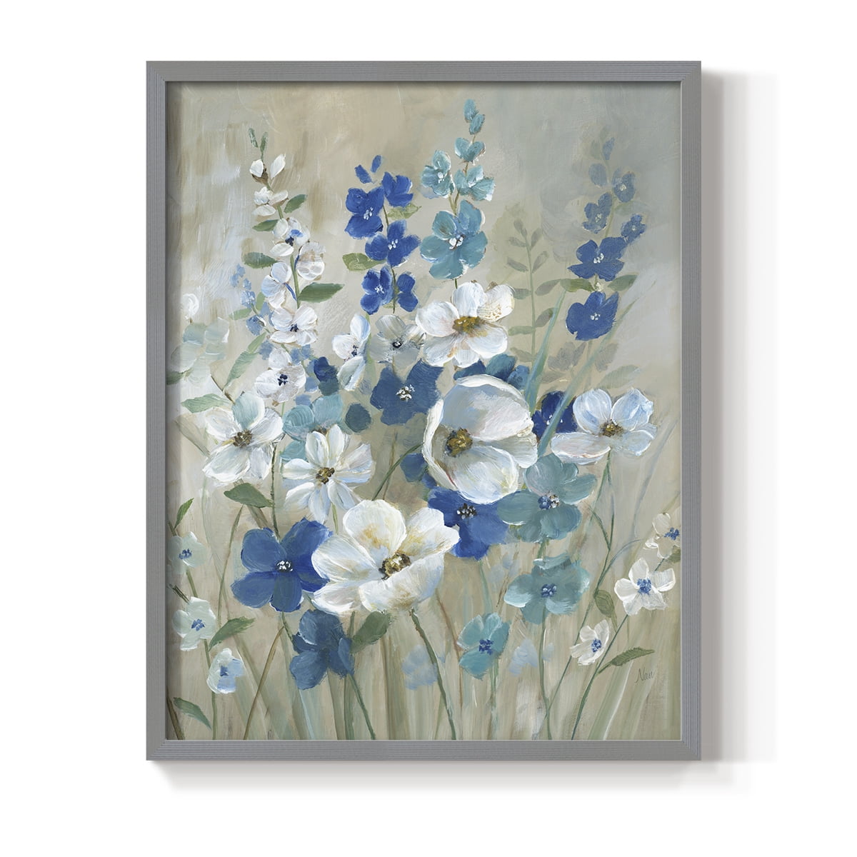 Blue Garden I Framed Print in Gray Solid Wood Framed Print No Nail Hanging