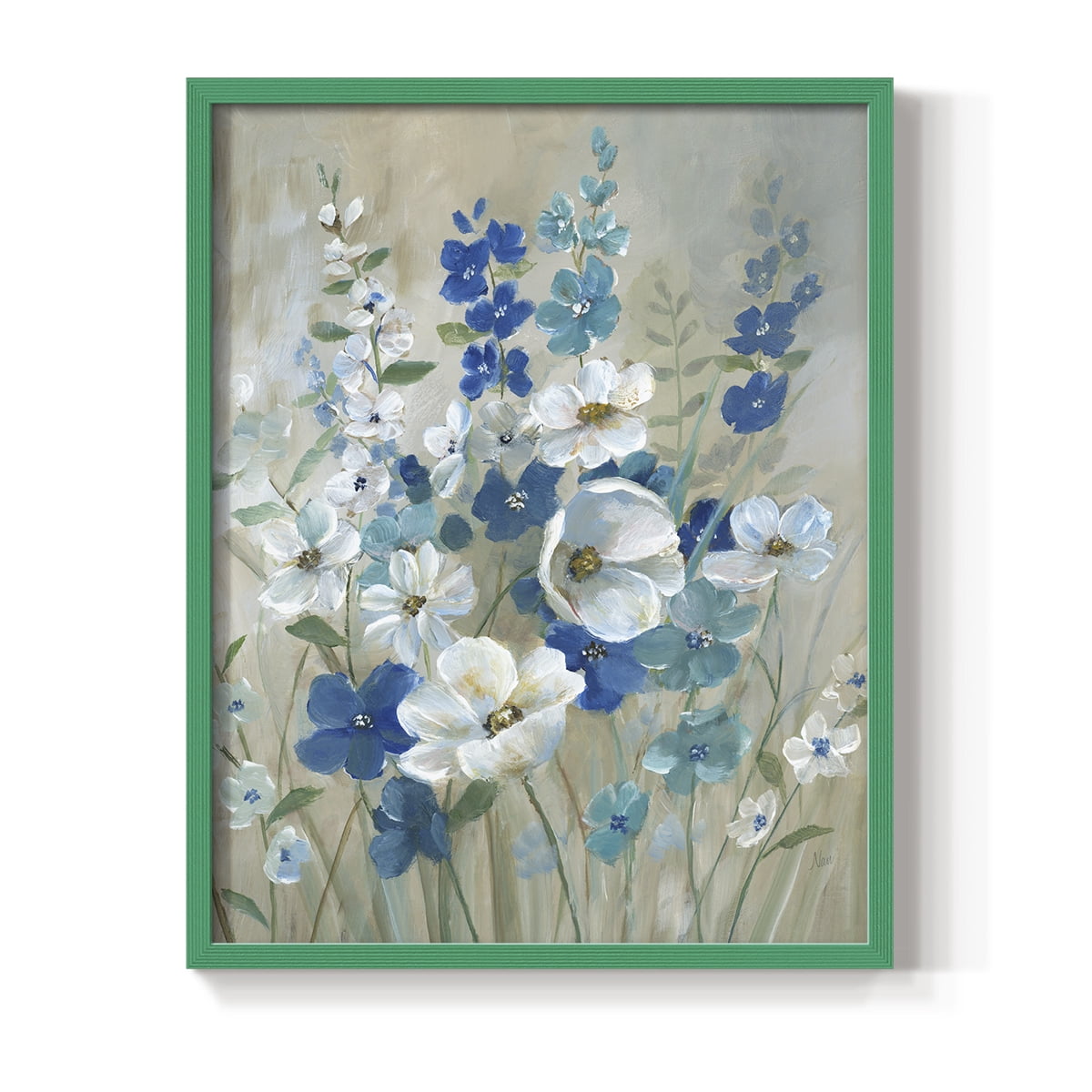 Blue Garden I Framed Print in Green Solid Wood Framed Print No Nail Hanging