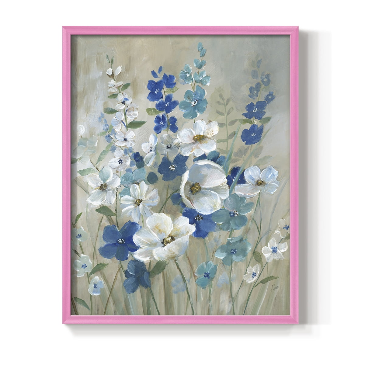 Blue Garden I Framed Print in Pink Solid Wood Framed Print No Nail Hanging