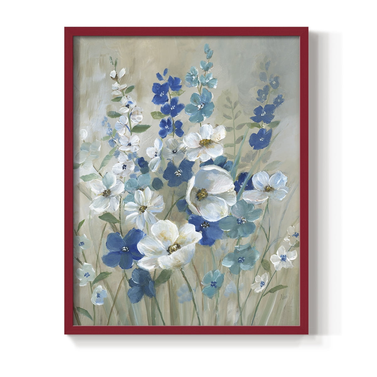 Blue Garden I Framed Print in Red Solid Wood Framed Print No Nail Hanging