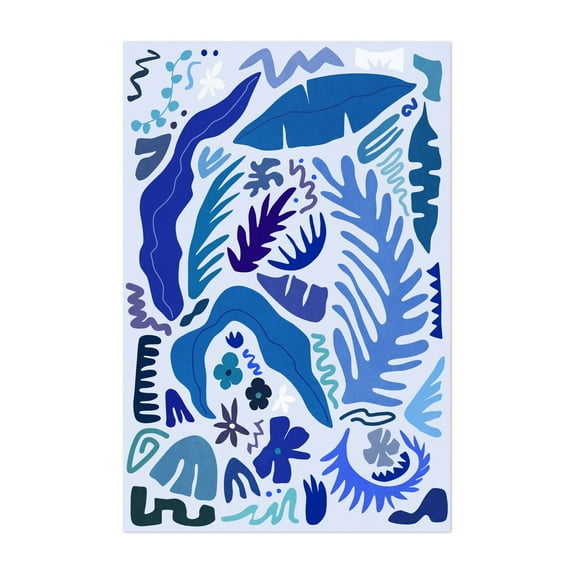 Blue Garden - Illustration Abstract Floral Modern Art Geometric Pattern Botanical Minimalist Unframed Wall Art Print 40 x 60 inches