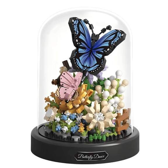 Blue Garden Morpho Butterfly Building Block Set with Dust Cover, Creative Birthday Gift, Home Office Table Centerpiece