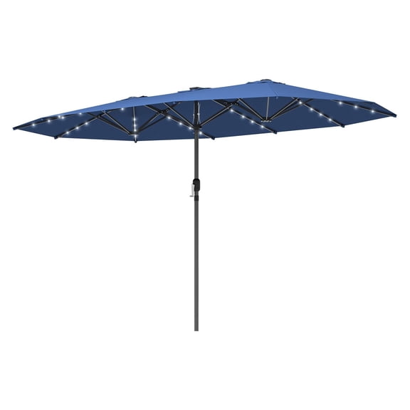 Blue Garden Parasol with LED Lights, 14.8ft Double-Sided Patio Umbrella