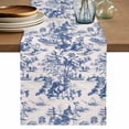 thumbnail image 1 of Blue Garden Retro Table Runner, Modern Art Building Tree Boat Washable Cotton Linen Table Runners 120 Inches Long, Dresser Scarf Runner for Dining/Living Room/Kitchen/Square Tables 13''x120'', 1 of 9