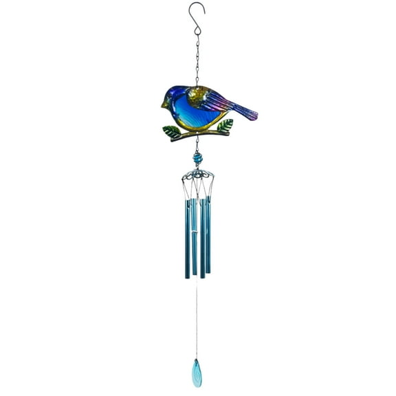 Blue Garden Wind Chimes Metal Glass Painted Bird Design Outdoor Hanging Decor For Patio Yard Courtyarden Home Decoration