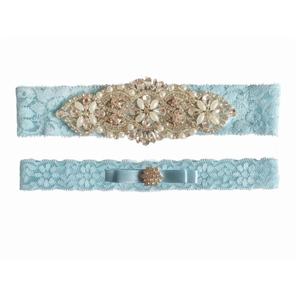 Blue Garters for Bride Wedding Garter Belt Lace Bridal Garter Set Rhinestone Party Leg Thigh Garters for Women