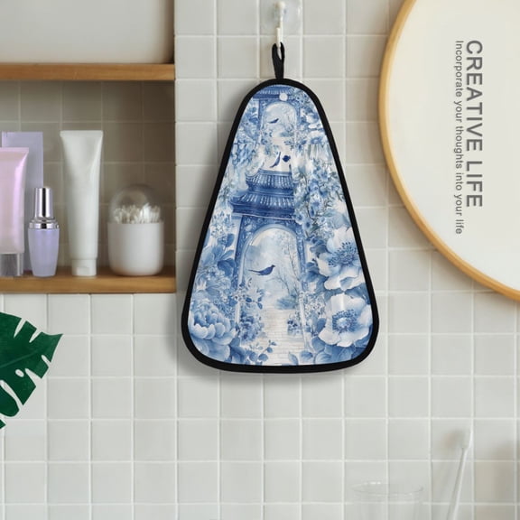 Blue Gates Flowers Floral Hanging Kitchen Towel Machine Washable Hand Towel Bathroom Absorbent Towel Quick Dry Dishcloth