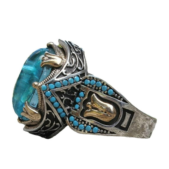 Blue Gemstone Ring For Women Elegant Engraved Natural Stone Jewelry Fashion Accessory