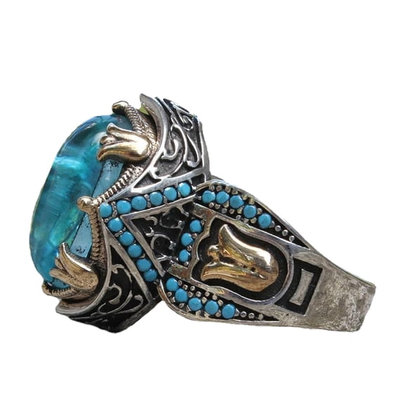 Blue Gemstone Ring For Women Elegant Engraved Natural Stone Jewelry Fashion For Her Silver Band