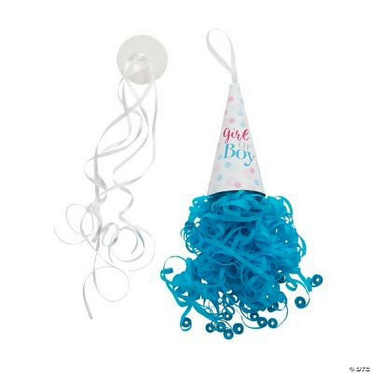 Blue Gender Reveal Pull String Streamers, Baby, Party Decor, 6 Pieces 