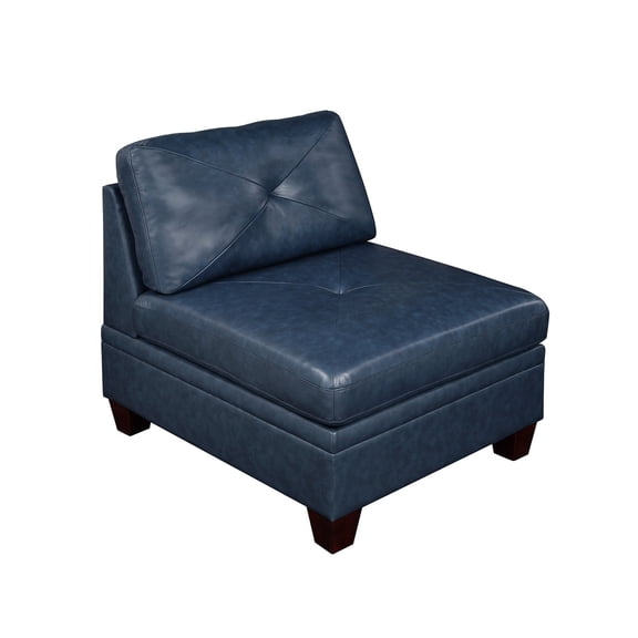 Blue Genuine Leather Tufted Seat / Comfortable for Living Room Relaxation