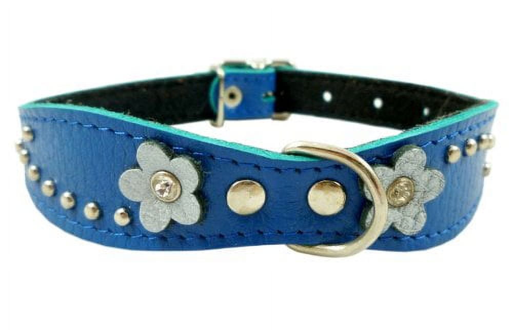 Dogs My Love Brown Genuine Leather Designer Dog Collar 11 x3/4 with  Studs, Daisy, and Rhinestone