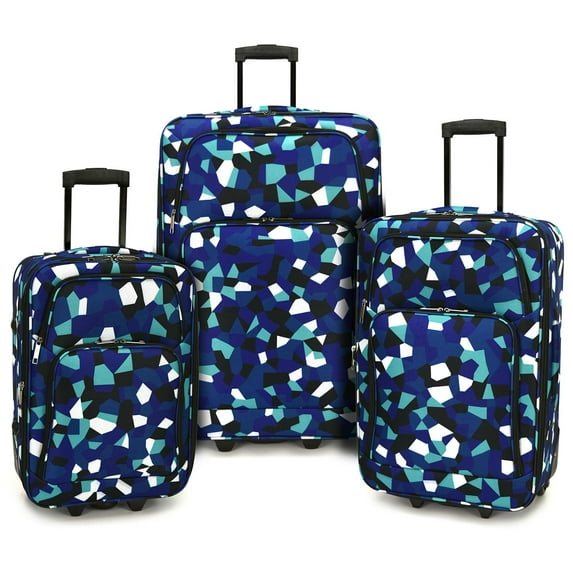 Blue Geo 3-Piece Expandable Rolling Luggage Set