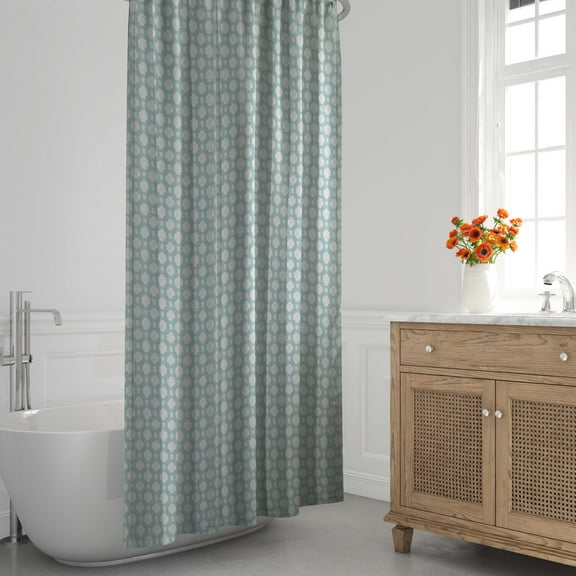 Blue Geo Shower Curtain, Recycled Cotton, 72” x 72”, Quality Living