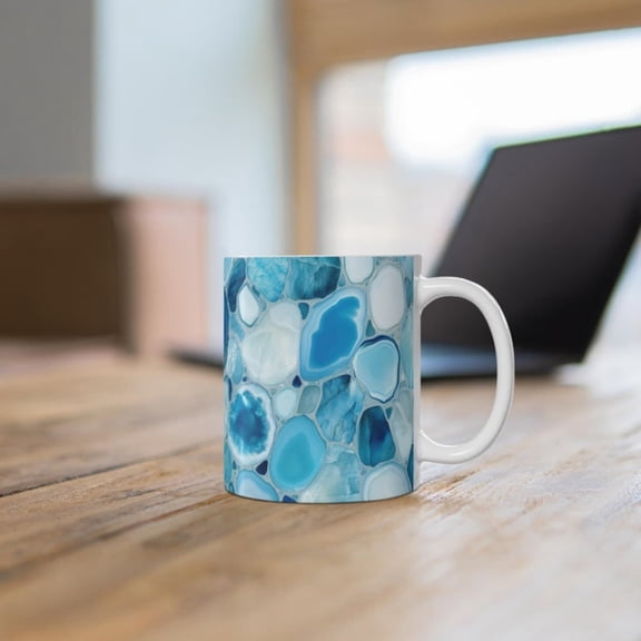 Blue Geodes Ceramic Mug, Geologist Gift, Beautiful Agate Coffee Cup, Blue Marbled Tea Cup, Crtals Mug, Geology Mug, & oz.
