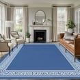 thumbnail image 1 of Blue Geometric 5x8 Area Rugs, White Greek Key Design Abstract Modern Art Non-Skid Rubber Backing Large Rectangle Rugs - Living Room Bedroom Home Office, Indoor Floor Mat Carpets Washable Rug, 1 of 9
