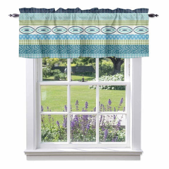 Blue Geometric Abstract Bohemia Valances for Windows,Kitchen Valance ...