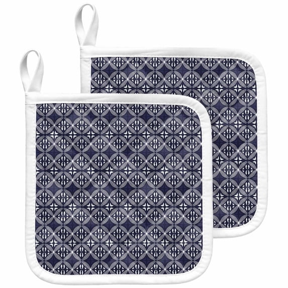 Blue Geometric Abstract Pot Holders for Kitchen Heatproof Potholder, 2 Pack Contemporary Modern Art White Hot Pads Multipurpose Oven Pads Cloth Potholders Trivet for Cooking and Baking