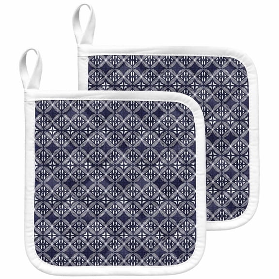 Blue Geometric Abstract Pot Holders for Kitchen Heatproof Potholder, 2 Pack Contemporary Modern Art White Hot Pads Multipurpose Oven Pads Cloth Potholders Trivet for Cooking and Baking