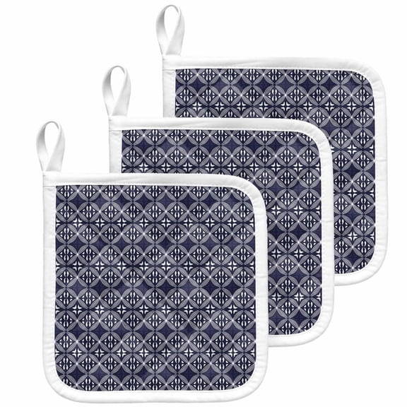 Blue Geometric Abstract Pot Holders for Kitchen Heatproof Potholder, 3 Pack Contemporary Modern Art White Hot Pads Multipurpose Oven Pads Cloth Potholders Trivet for Cooking Baking