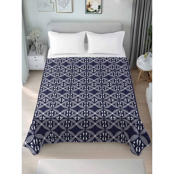 Blue Geometric Abstract Queen Size Flat Sheet, Wrinkleproof & Fadeproof Cooling Flat Bed Sheet Only, Contemporary Modern Art White Breathable Soft Bedding Top Sheets 90 x 102 Inches