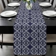 thumbnail image 1 of Blue Geometric Abstract Table Runner 72 Inches Long, Contemporary Modern Art White Kitchen Coffee Dining Table Decoration for Home Party Birthday Wedding Home Decor 13x72 Inches, 1 of 8