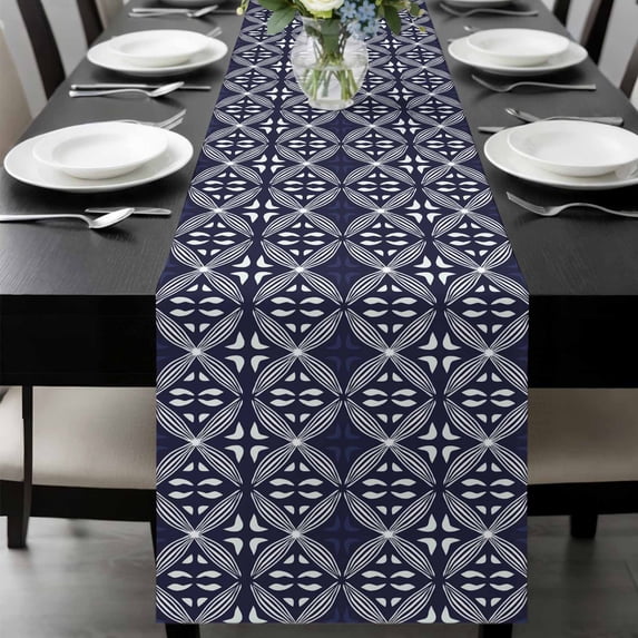 Blue Geometric Abstract Table Runner 72 Inches Long, Contemporary Modern Art White Kitchen Coffee Dining Table Decoration for Home Party Birthday Wedding Home Decor 13x72 Inches