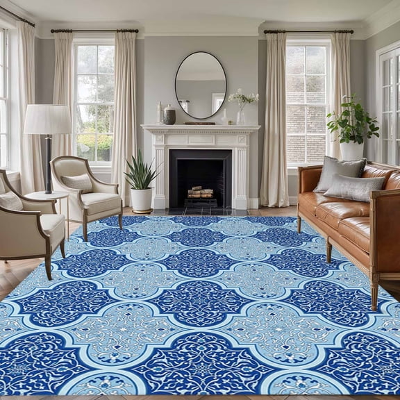 Blue Geometric Area Rug 6x9 Washable Rug Non Slip Retro Morocco Abstract Art Large Area Rug Soft Stainresistant Indoor Floor Carpet for Living Room Bedroom Home Office Dining Room Nursery