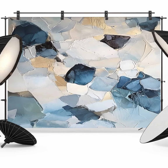 Blue Geometric Backdrop for Photography, Fabric Photo Background Backdrop, Modern Abstract Oil Painted Photo Booth Background for Portrait Photoshoot Video Wedding Studio Decoration Banner 10x8ft