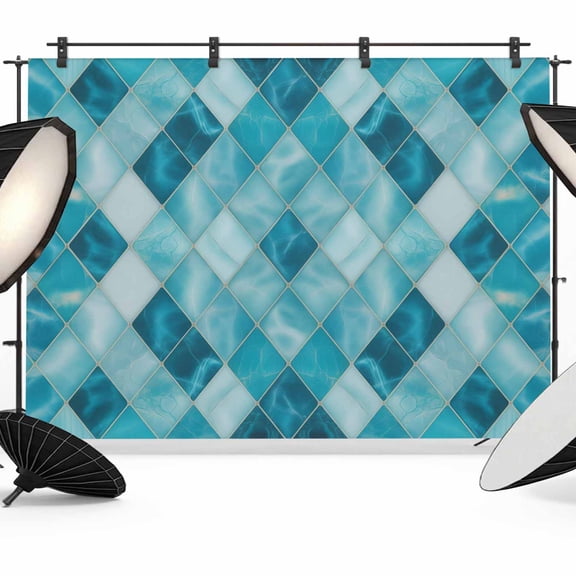Blue Geometric Backdrop for Photography,Fabric Photo Background Backdrop,Modern Diamond Texture Ombre Lines Photo Booth Background for Portrait Photoshoot Video Wedding Studio Decoration Banner 8x6ft