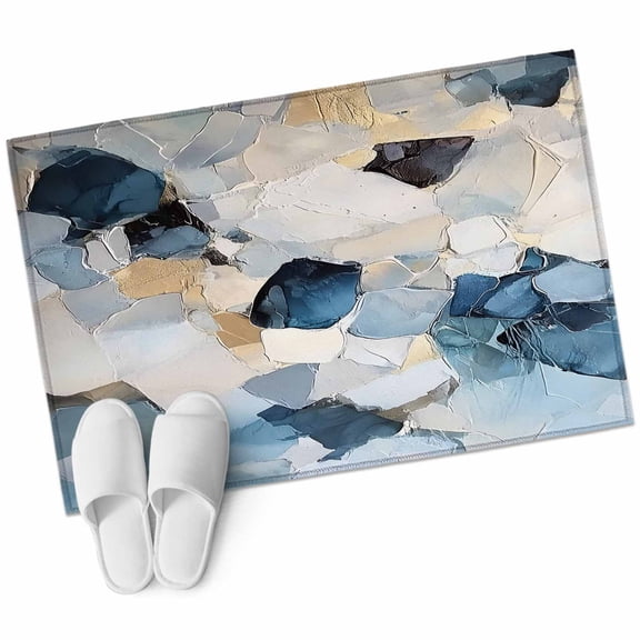 Blue Geometric Bathroom Mat 2x3 FT, Non Slip Small Kitchen Mat, Modern Abstract Oil Painted Washable Soft Backed Front Door Throw Rug Non-Shedding Indoor Outdoor Doormat for Entryway Sink