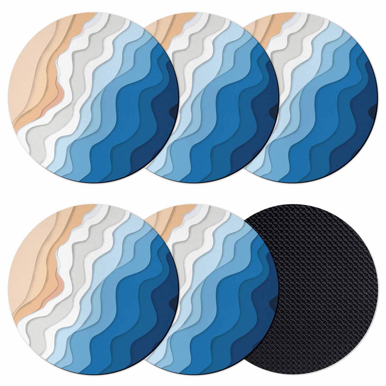 Blue Geometric Beach Coasters Set of 6, Ombre Waves Moire Abstract Art ...