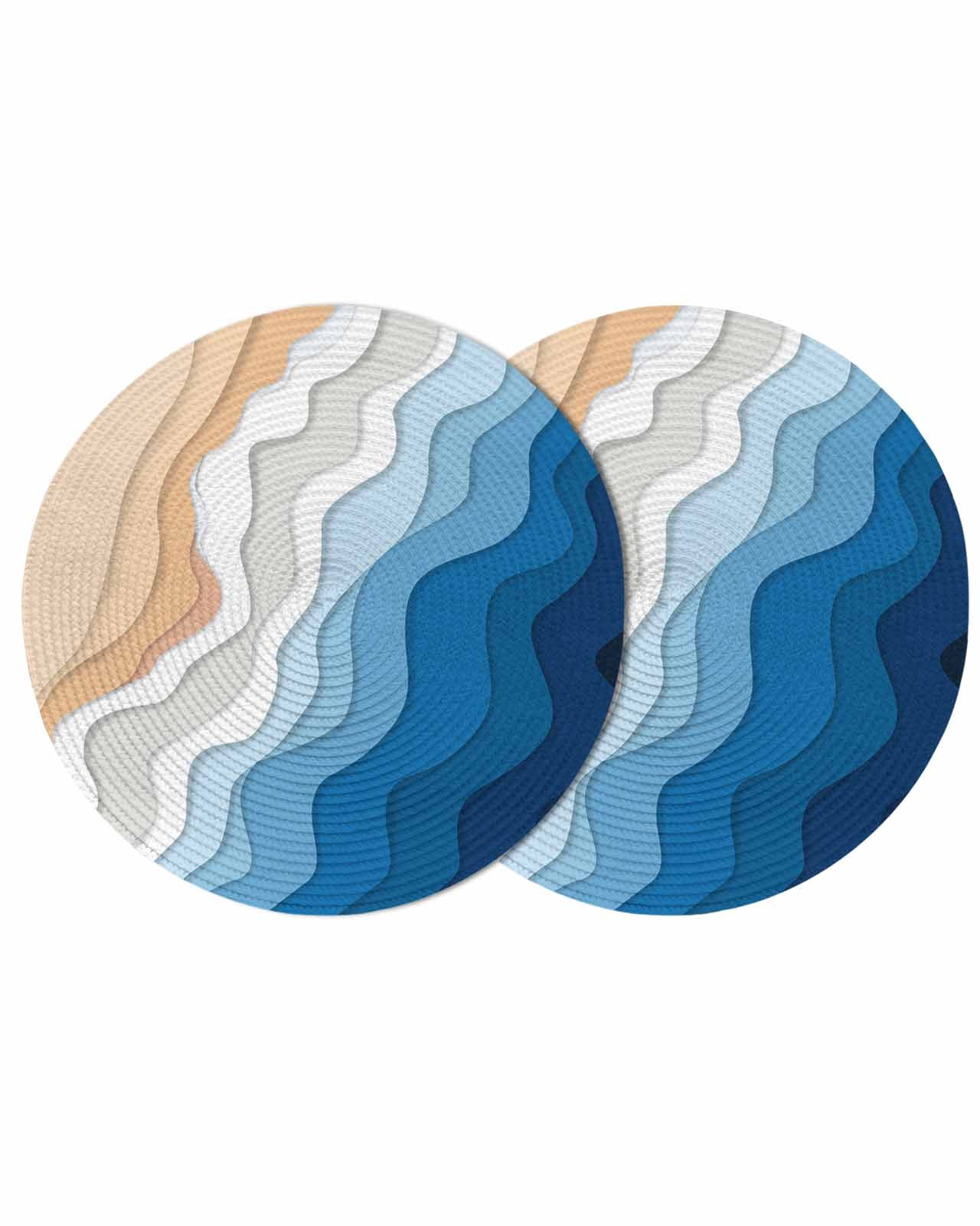 Blue Geometric Beach Round 15 Inch Placemats Set of 2, Ombre Waves ...
