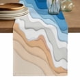 thumbnail image 1 of Blue Geometric Beach Table Runner, Ombre Waves Moire Abstract Art Washable Cotton Linen Table Runners 36 Inches Long, Dresser Scarf Runner for Nightstand/End Tables/Round Tables 13''x36'', 1 of 8
