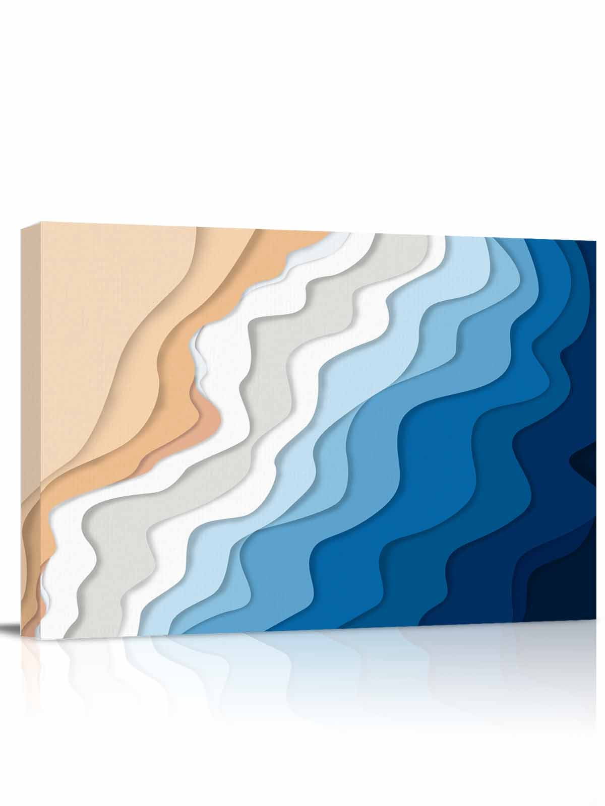 Blue Geometric Beach Wall Art for Living Room,Canvas Picture Wall Decor ...