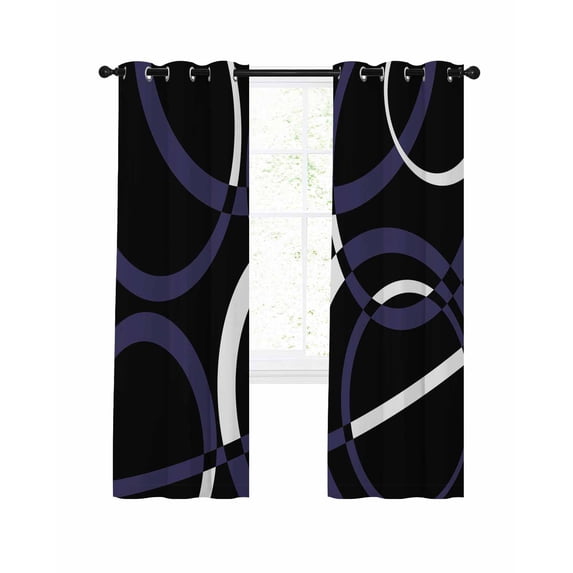 Blue Geometric Blackout Curtains, Light Blocking Print Window Curtains, Contemporary White Abstract Lines Black Thermal Insulated Window Drapes for Living Room Kitchen Cafe 2 Panels, 104"W x 52"L