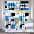 thumbnail image 1 of Blue Geometric Blackout Kitchen Window Tier Curtains and Valance Set, 36 Inch Abstract Art Window Curtains Set with Rod Pocket for Small Windows, Living Room or Bathroom, 1 of 6