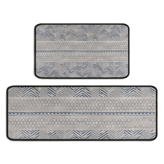 Blue Geometric Chevron Dot Pattern Kitchen Rugs Sets Of 2,Anti Fatigue Kitchen Mat Rugs Non Slip Washable,Decorative Kitchen Floor Mats for Kitchen,Sink,Laundry,17"X30"+17"X47"