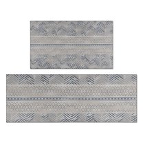 Blue Geometric Chevron Dot Pattern Kitchen Rugs Sets Of 2,Anti Fatigue Kitchen Mat Rugs Non Slip Washable,Decorative Kitchen Floor Mats for Kitchen,Sink,Laundry,17"x30" 17"x47"