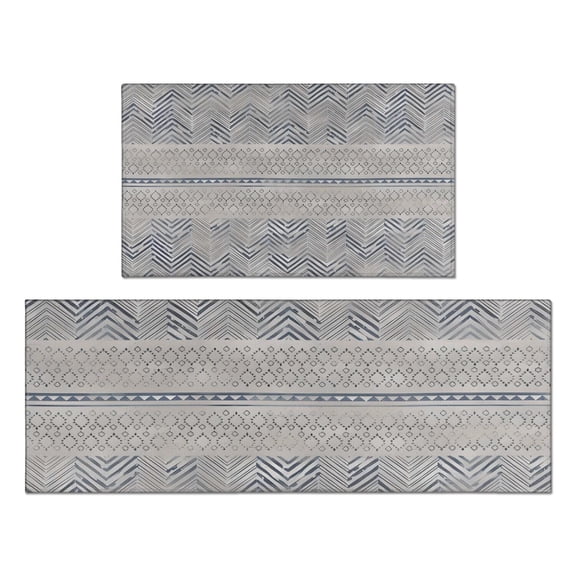 Blue Geometric Chevron Dot Pattern Kitchen Rugs Sets Of 2,Anti Fatigue Kitchen Mat Rugs Non Slip Washable,Decorative Kitchen Floor Mats for Kitchen,Sink,Laundry,17"x30"+17"x47"